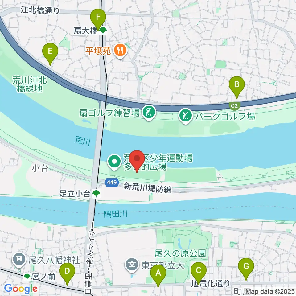 荒川区少年運動場野球場周辺のコンビニエンスストア一覧地図