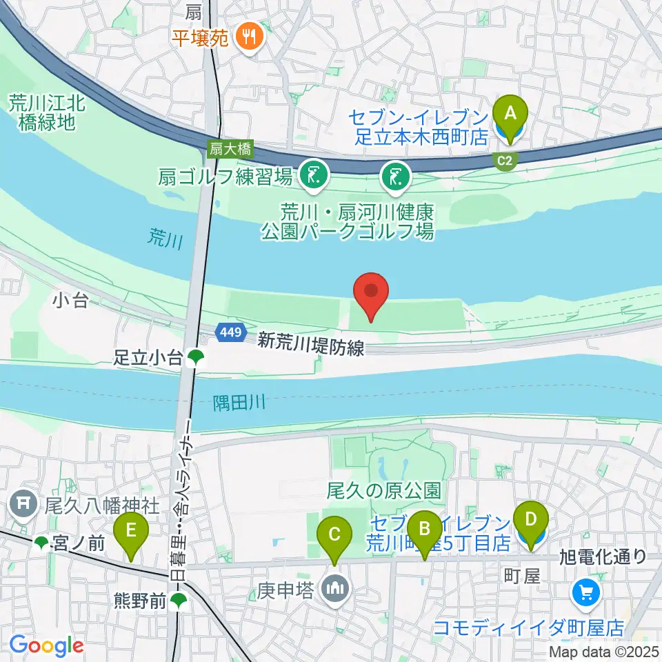 荒川区少年運動場サッカー場周辺のコンビニエンスストア一覧地図