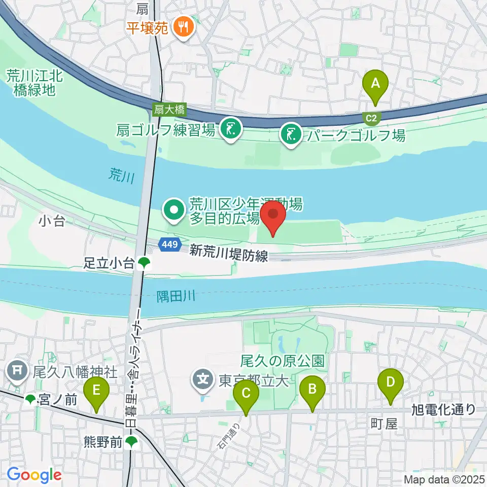 荒川区少年運動場サッカー場周辺のコンビニエンスストア一覧地図