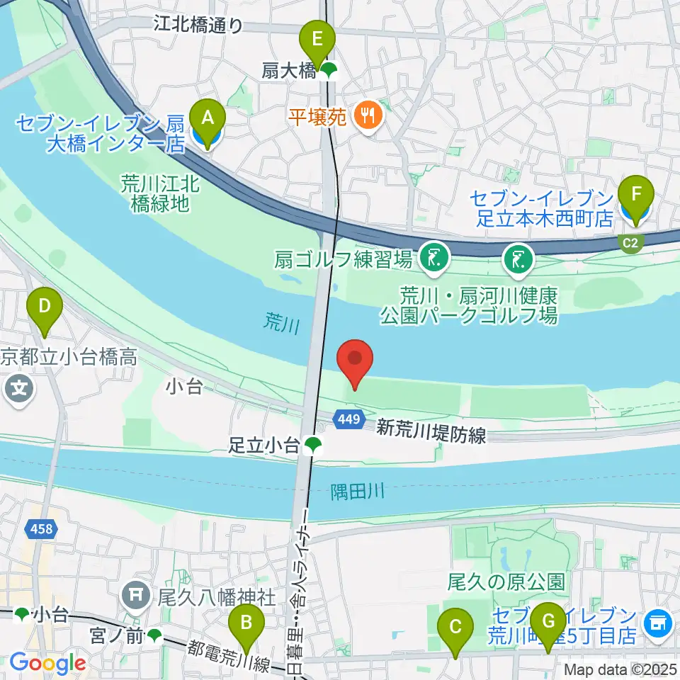 荒川区少年運動場多目的広場周辺のコンビニエンスストア一覧地図