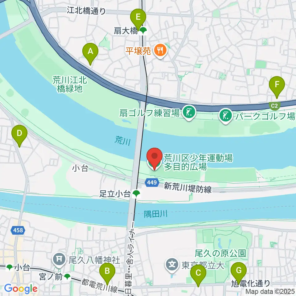 荒川区少年運動場多目的広場周辺のコンビニエンスストア一覧地図