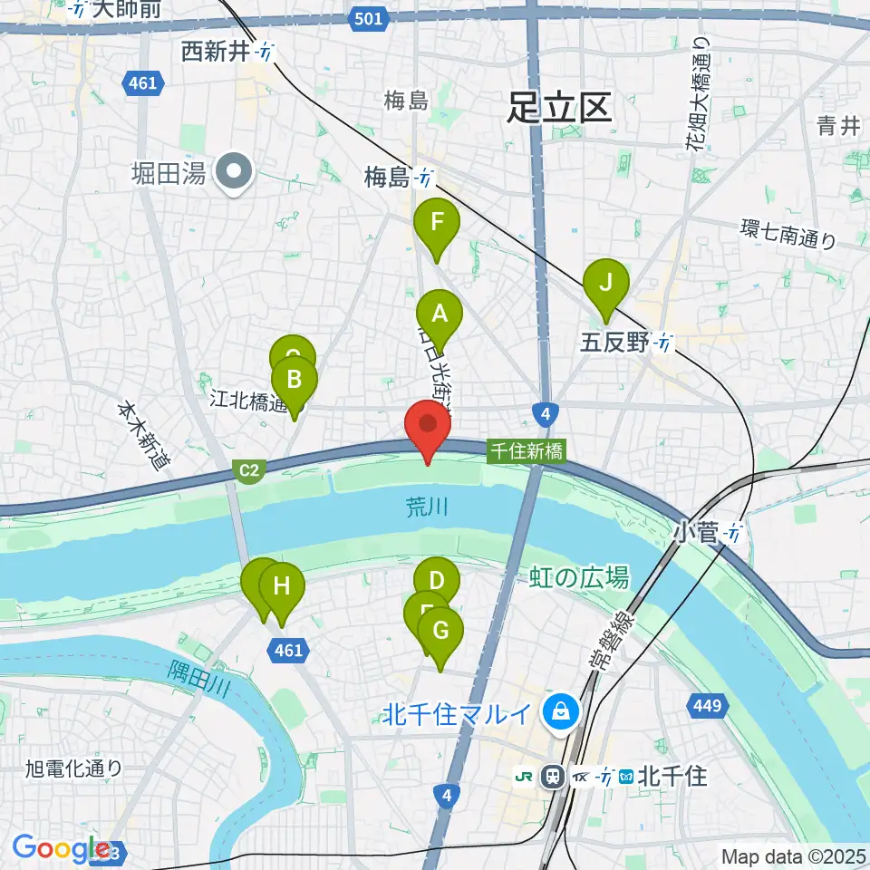 西新井橋緑地野球場周辺のコンビニエンスストア一覧地図