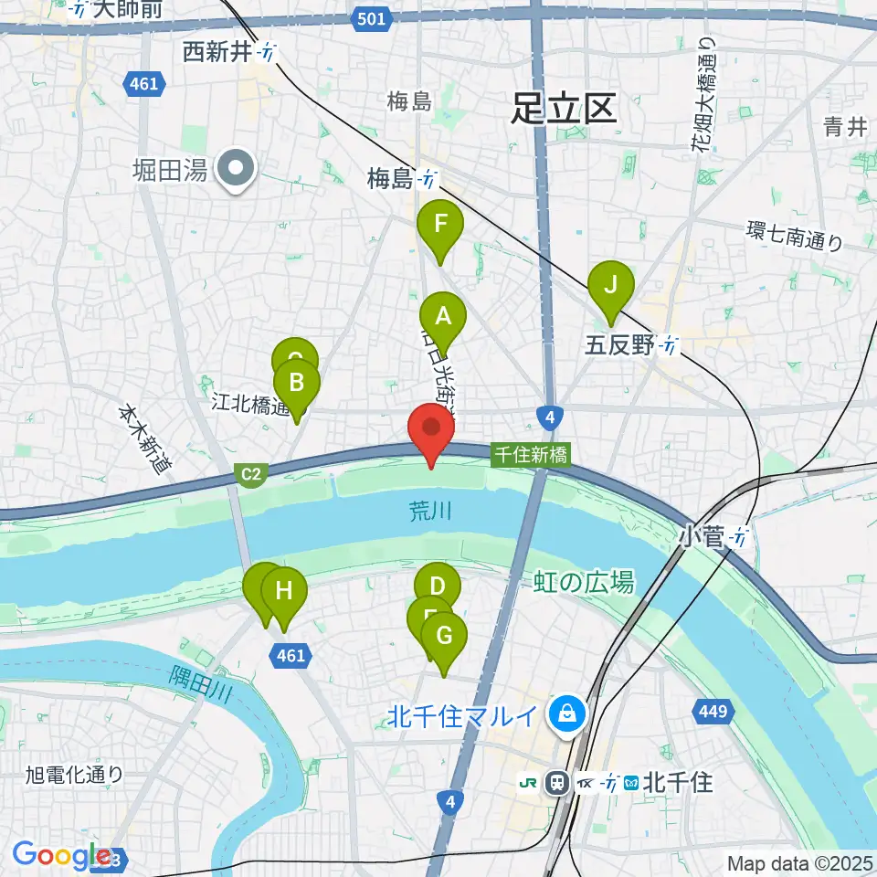 西新井橋緑地野球場周辺のコンビニエンスストア一覧地図