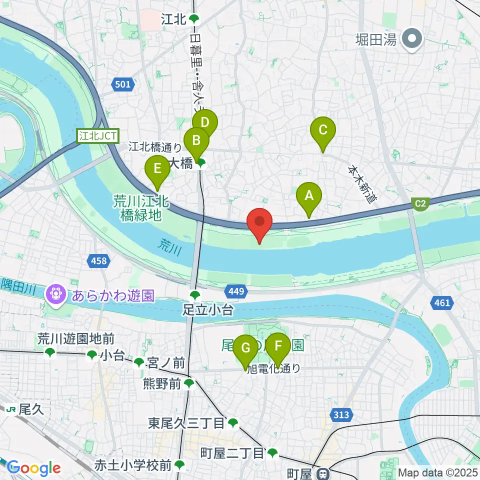 荒川・扇河川健康公園軟式野球場周辺のコンビニエンスストア一覧地図