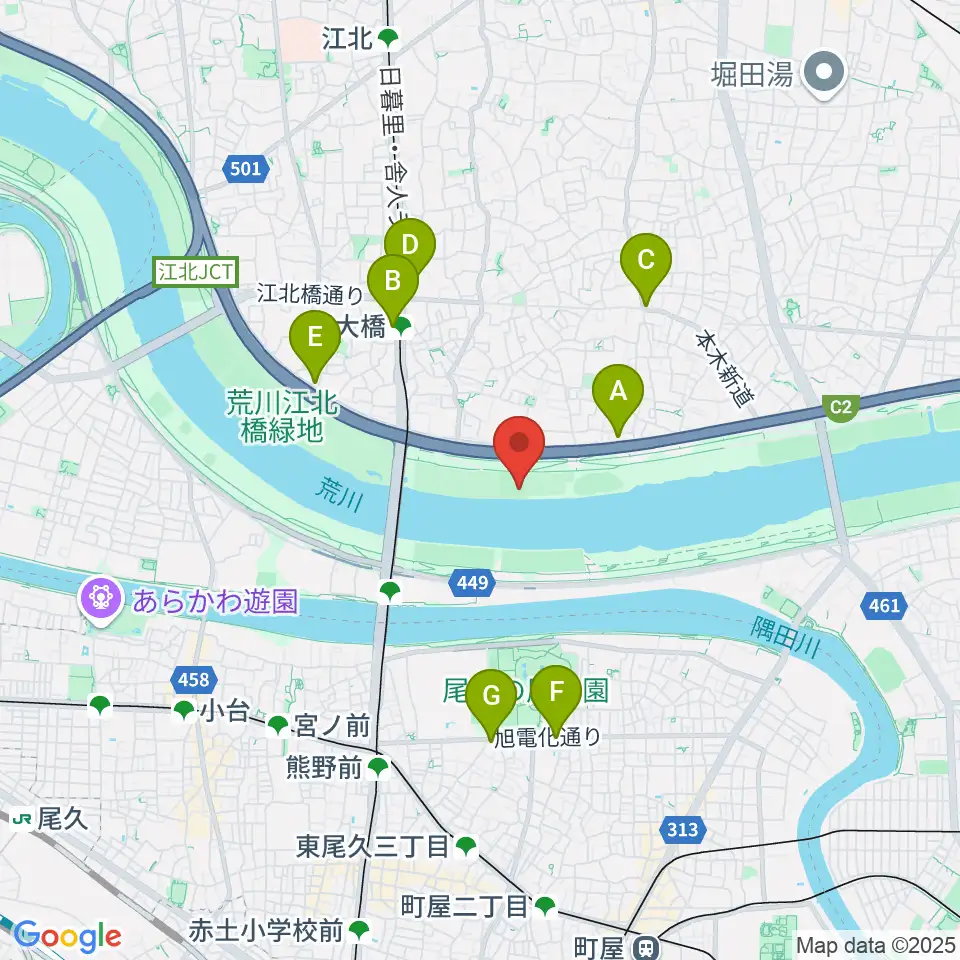 荒川・扇河川健康公園軟式野球場周辺のコンビニエンスストア一覧地図