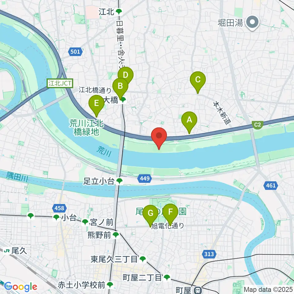 荒川・扇河川健康公園軟式野球場周辺のコンビニエンスストア一覧地図