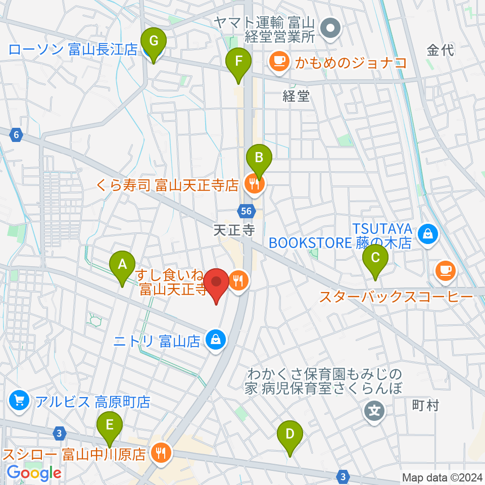 富山市2000年体育館周辺のコンビニエンスストア一覧地図