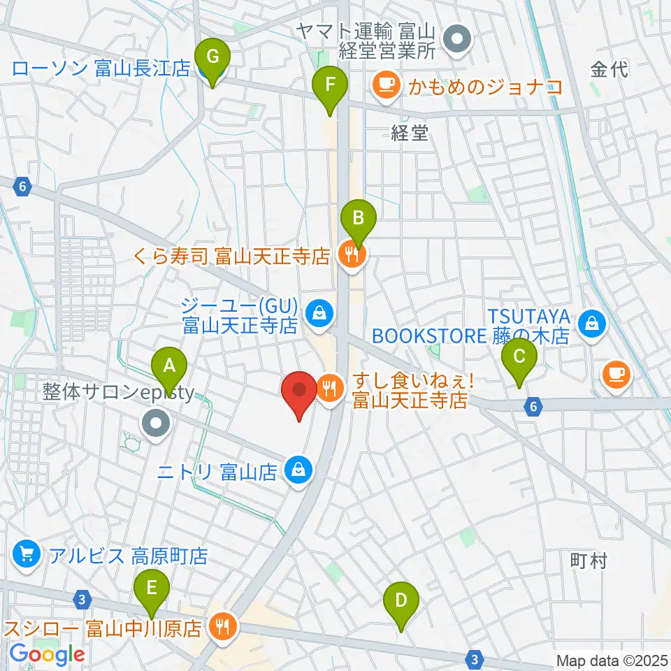 富山市2000年体育館周辺のコンビニエンスストア一覧地図