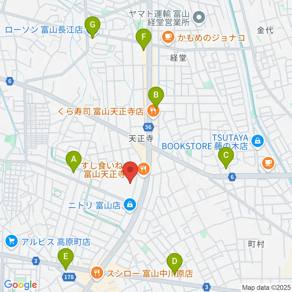 富山市2000年体育館周辺のコンビニエンスストア一覧地図