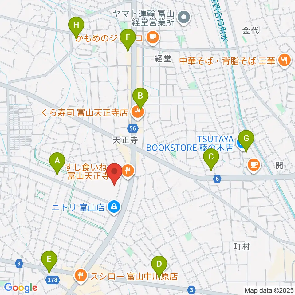 富山市2000年体育館周辺のコンビニエンスストア一覧地図