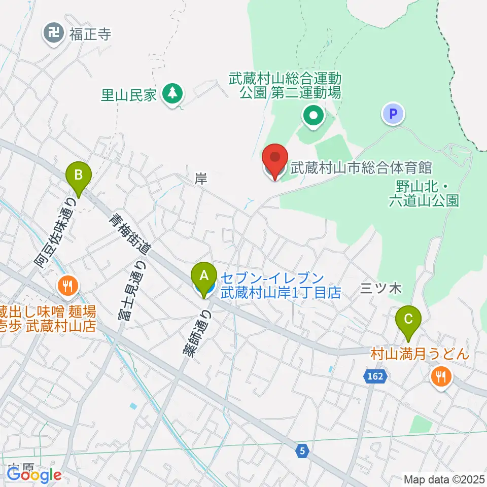 武蔵村山市総合体育館周辺のコンビニエンスストア一覧地図
