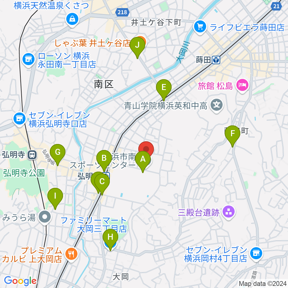 横浜市南スポーツセンター周辺のコンビニエンスストア一覧地図