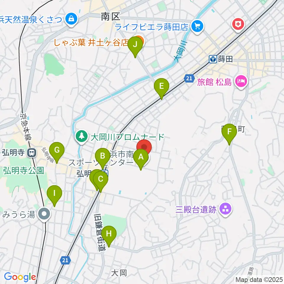 横浜市南スポーツセンター周辺のコンビニエンスストア一覧地図