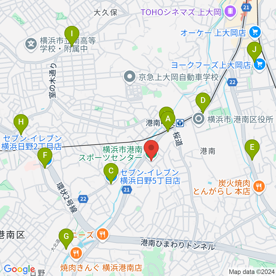 横浜市港南スポーツセンター周辺のコンビニエンスストア一覧地図