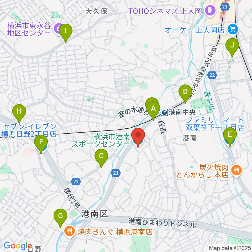 横浜市港南スポーツセンター周辺のコンビニエンスストア一覧地図
