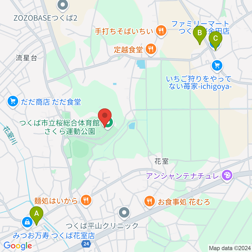 つくば市桜総合体育館周辺のコンビニエンスストア一覧地図