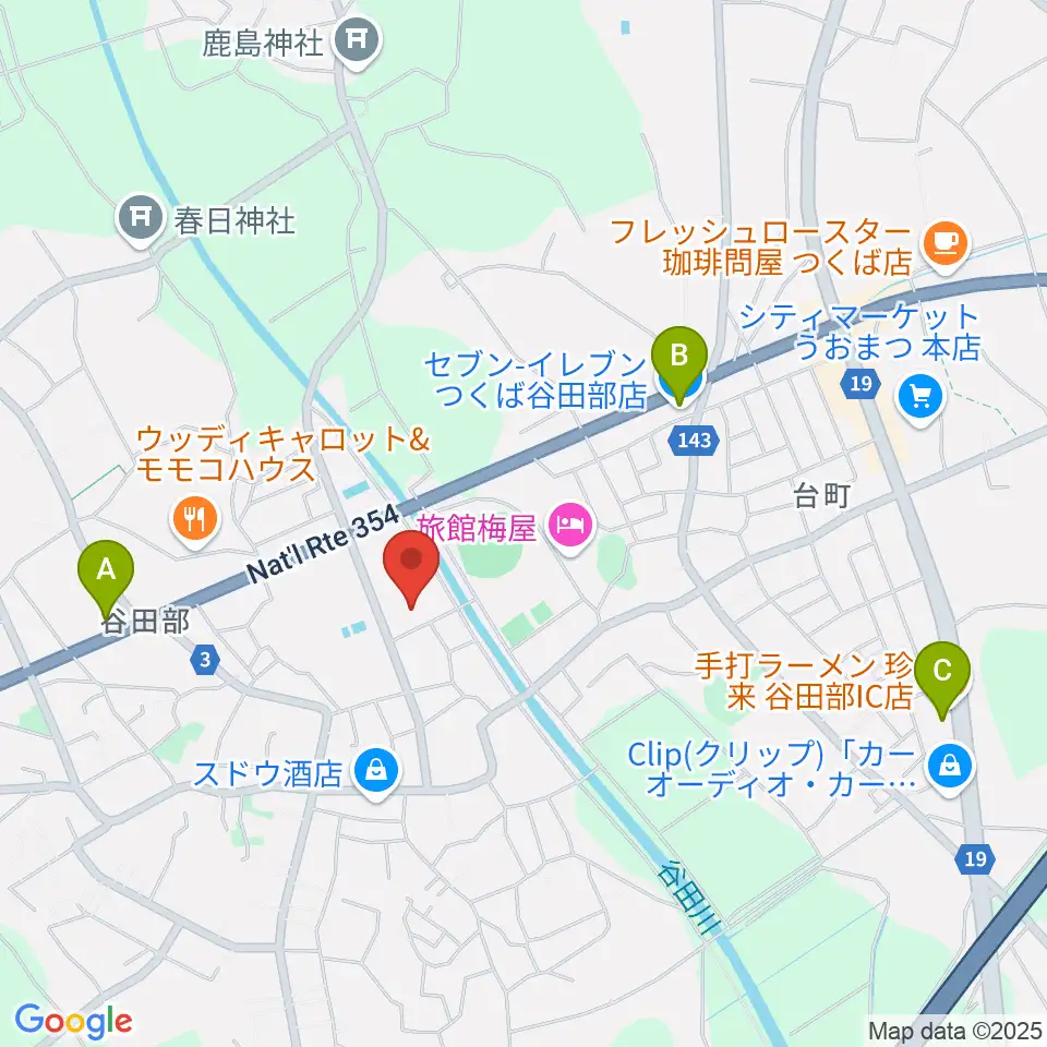 つくば市谷田部総合体育館周辺のコンビニエンスストア一覧地図