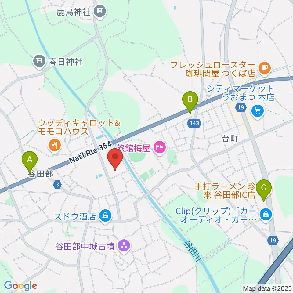 つくば市谷田部総合体育館周辺のコンビニエンスストア一覧地図