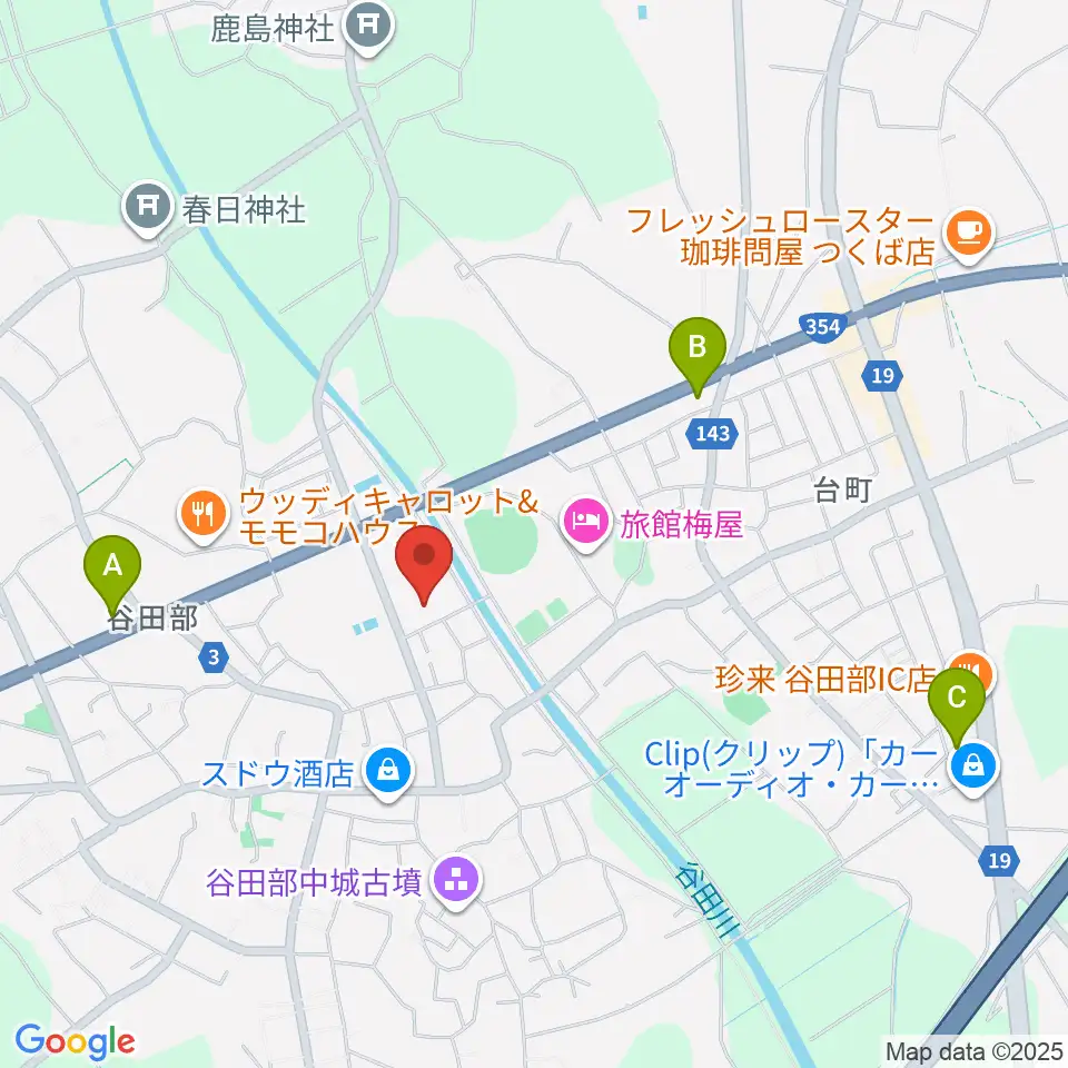 つくば市谷田部総合体育館周辺のコンビニエンスストア一覧地図
