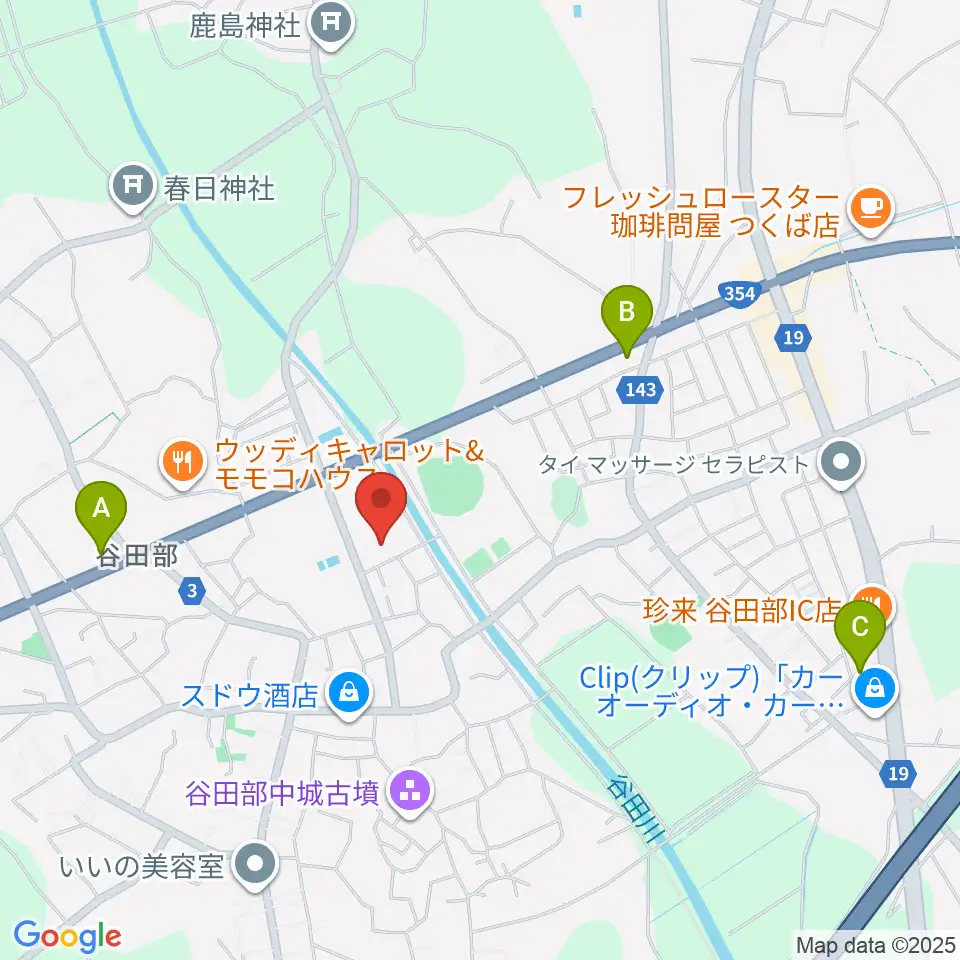 つくば市谷田部総合体育館周辺のコンビニエンスストア一覧地図