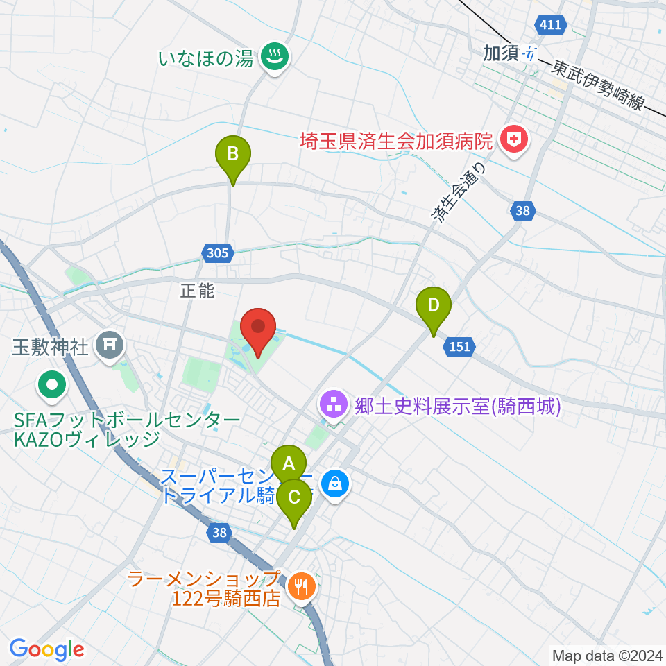 騎西総合体育館ふじアリーナ周辺のコンビニエンスストア一覧地図