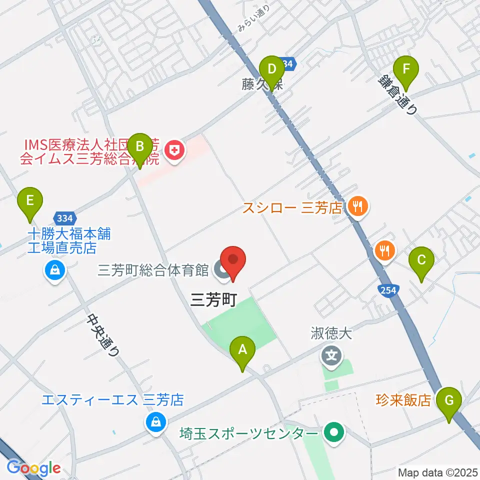 三芳町総合体育館みよしアリーナ周辺のコンビニエンスストア一覧地図