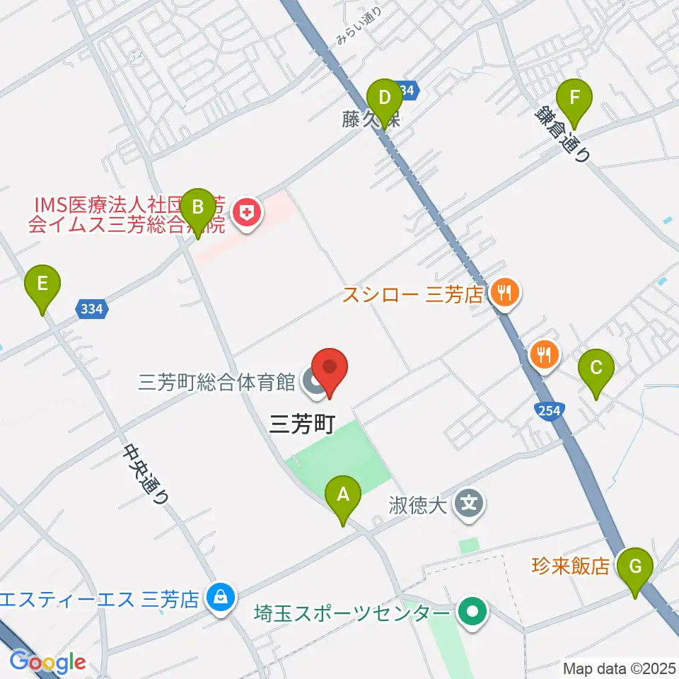 三芳町総合体育館みよしアリーナ周辺のコンビニエンスストア一覧地図