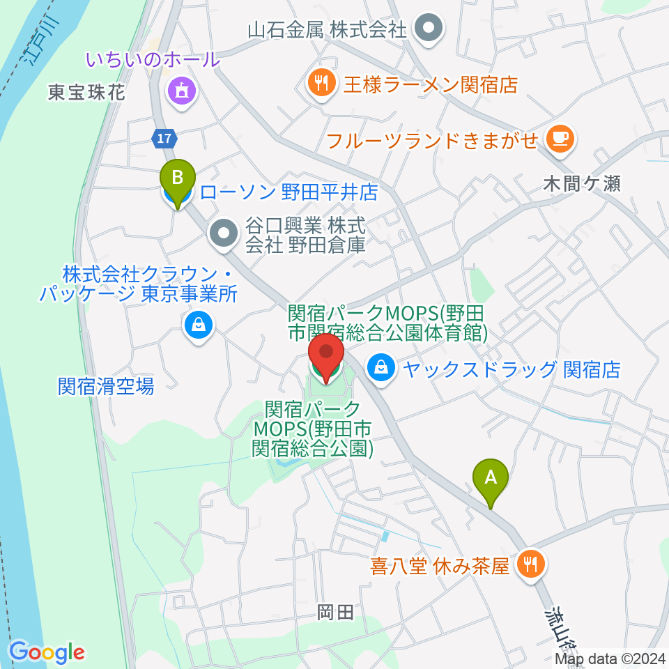 関宿パークMOPS体育館周辺のコンビニエンスストア一覧地図