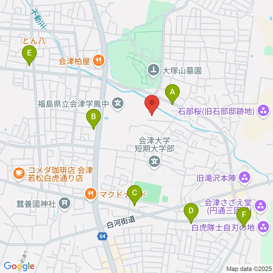 会津若松市ふれあい体育館周辺のコンビニエンスストア一覧地図
