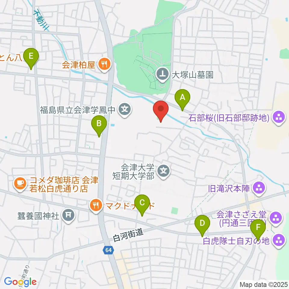 会津若松市ふれあい体育館周辺のコンビニエンスストア一覧地図