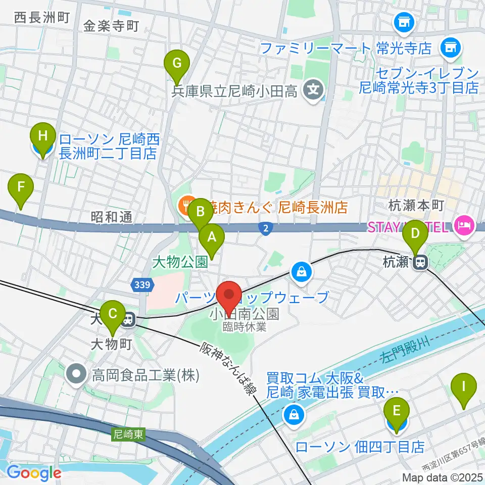 小田南公園野球場周辺のコンビニエンスストア一覧地図