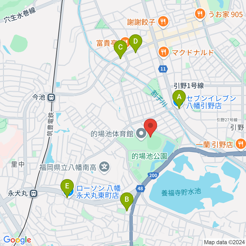 福岡トヨタ的場池スタジアム周辺のコンビニエンスストア一覧地図