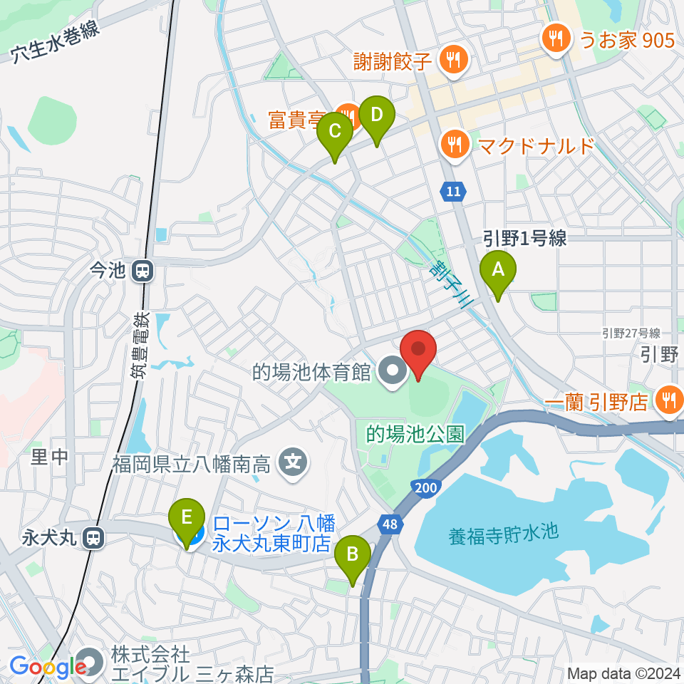 福岡トヨタ的場池スタジアム周辺のコンビニエンスストア一覧地図