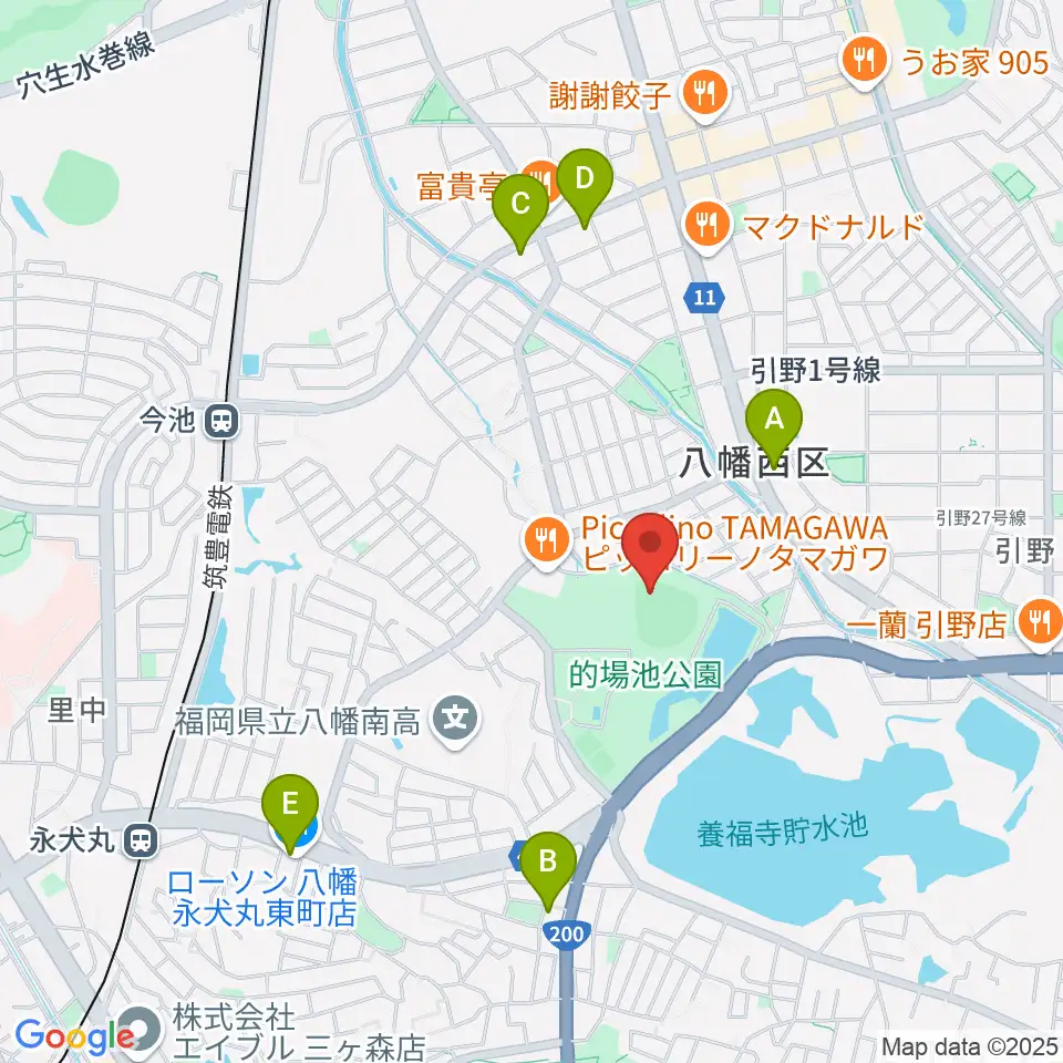 福岡トヨタ的場池スタジアム周辺のコンビニエンスストア一覧地図