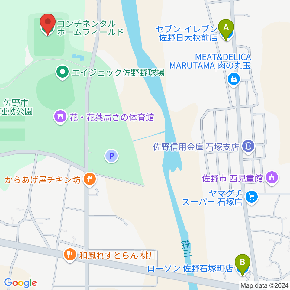 コンチネンタルホームフィールド周辺のコンビニエンスストア一覧地図