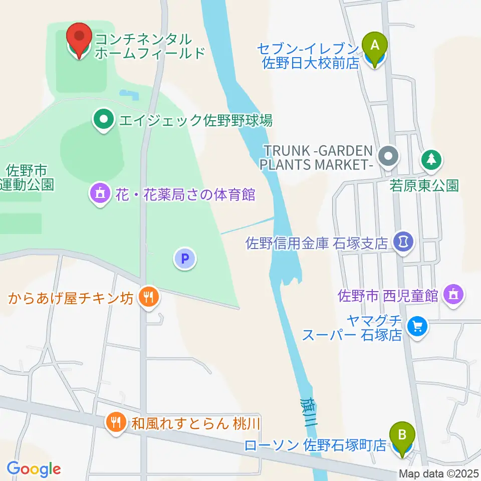 コンチネンタルホームフィールド周辺のコンビニエンスストア一覧地図