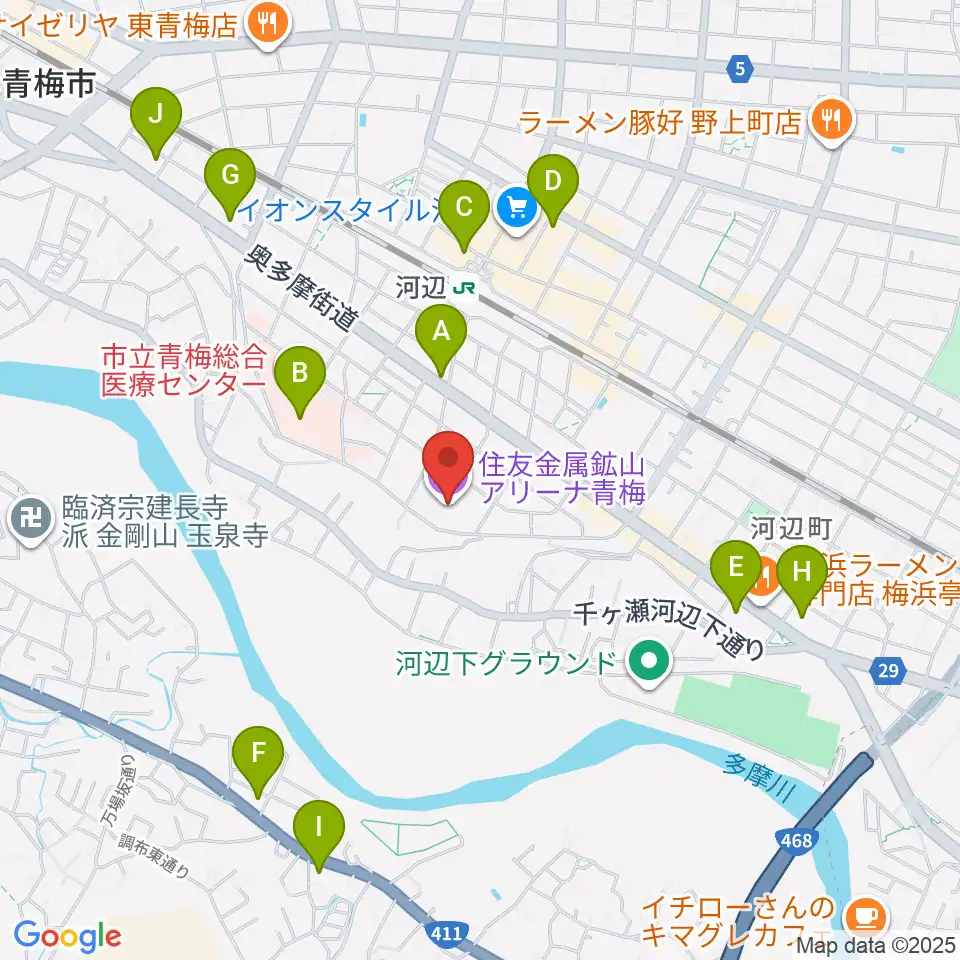 住友金属鉱山アリーナ青梅周辺のコンビニエンスストア一覧地図
