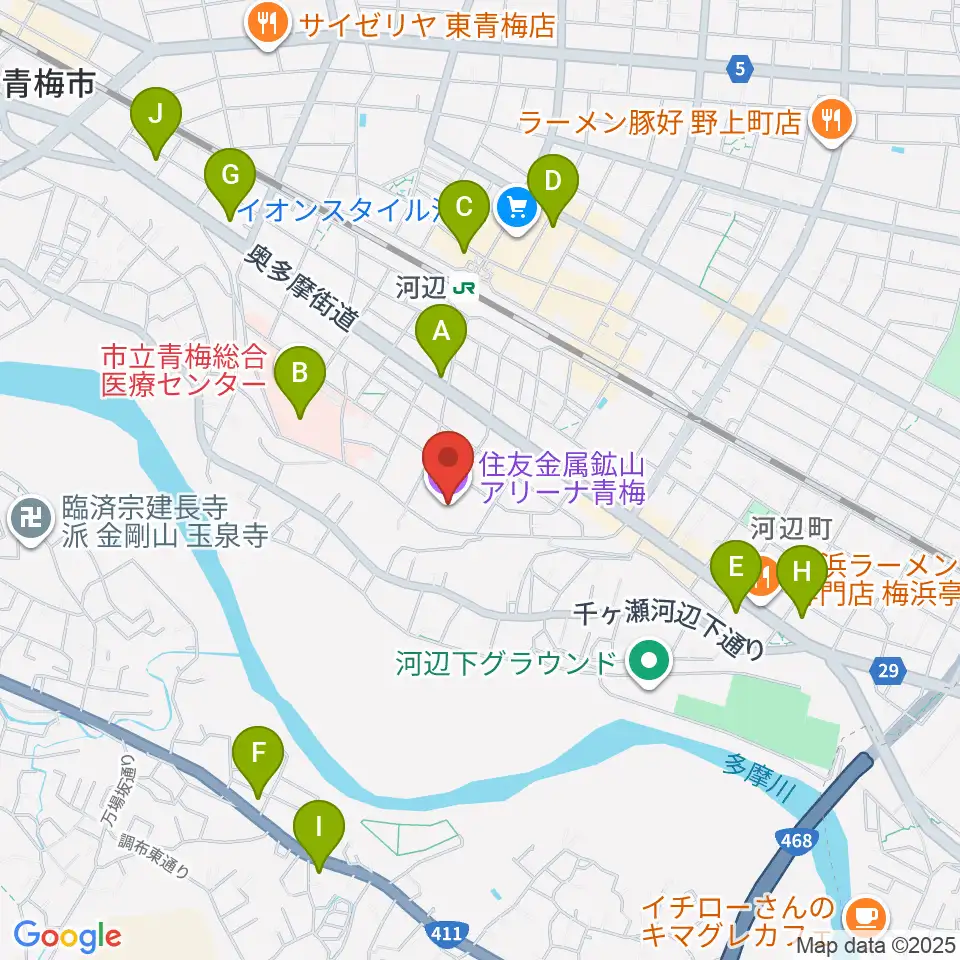 住友金属鉱山アリーナ青梅周辺のコンビニエンスストア一覧地図