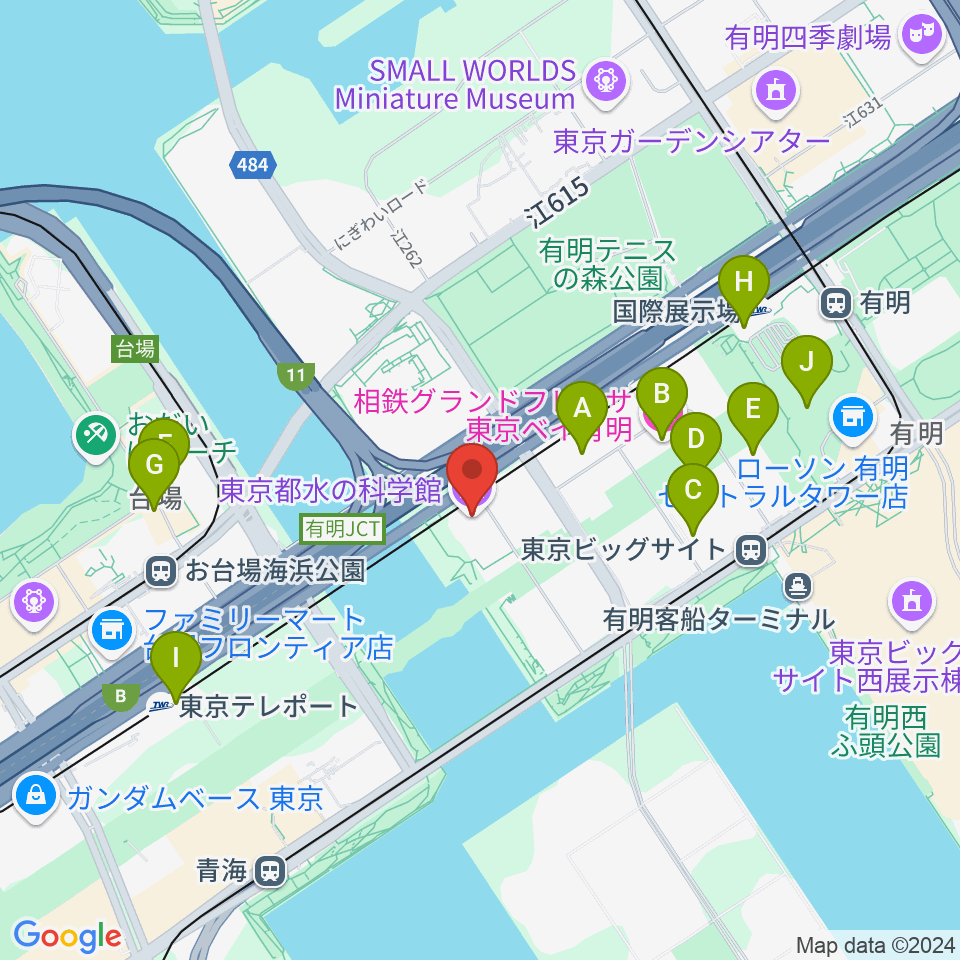 東京都水の科学館周辺のコンビニエンスストア一覧地図