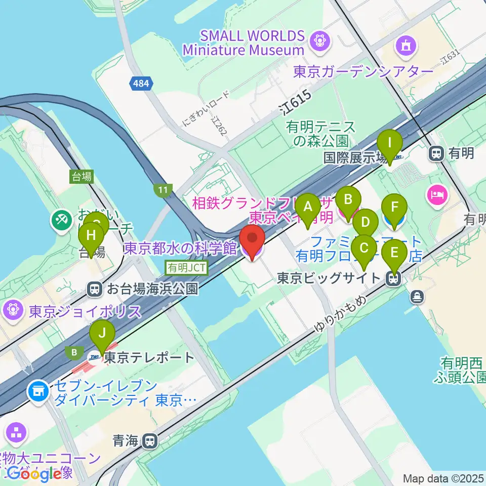 東京都水の科学館周辺のコンビニエンスストア一覧地図