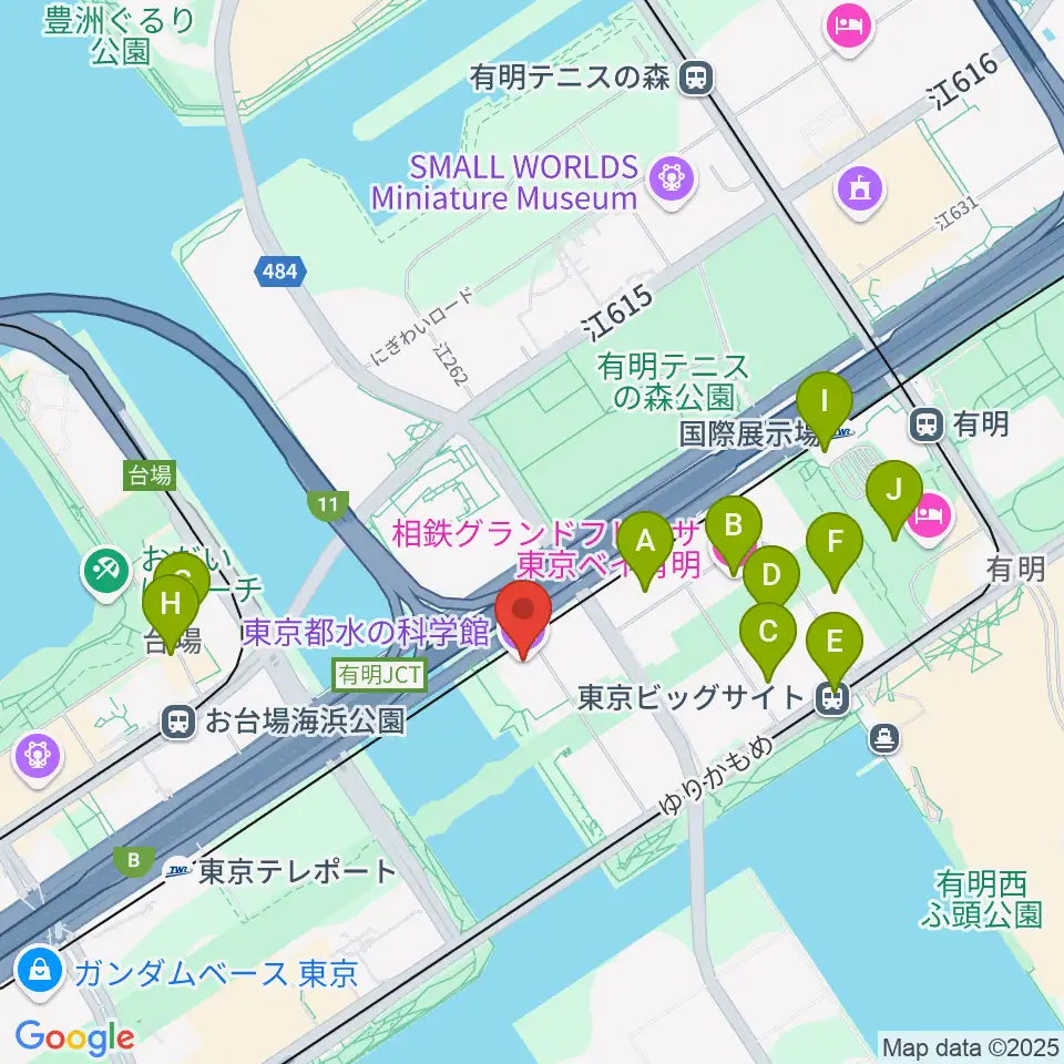 東京都水の科学館周辺のコンビニエンスストア一覧地図