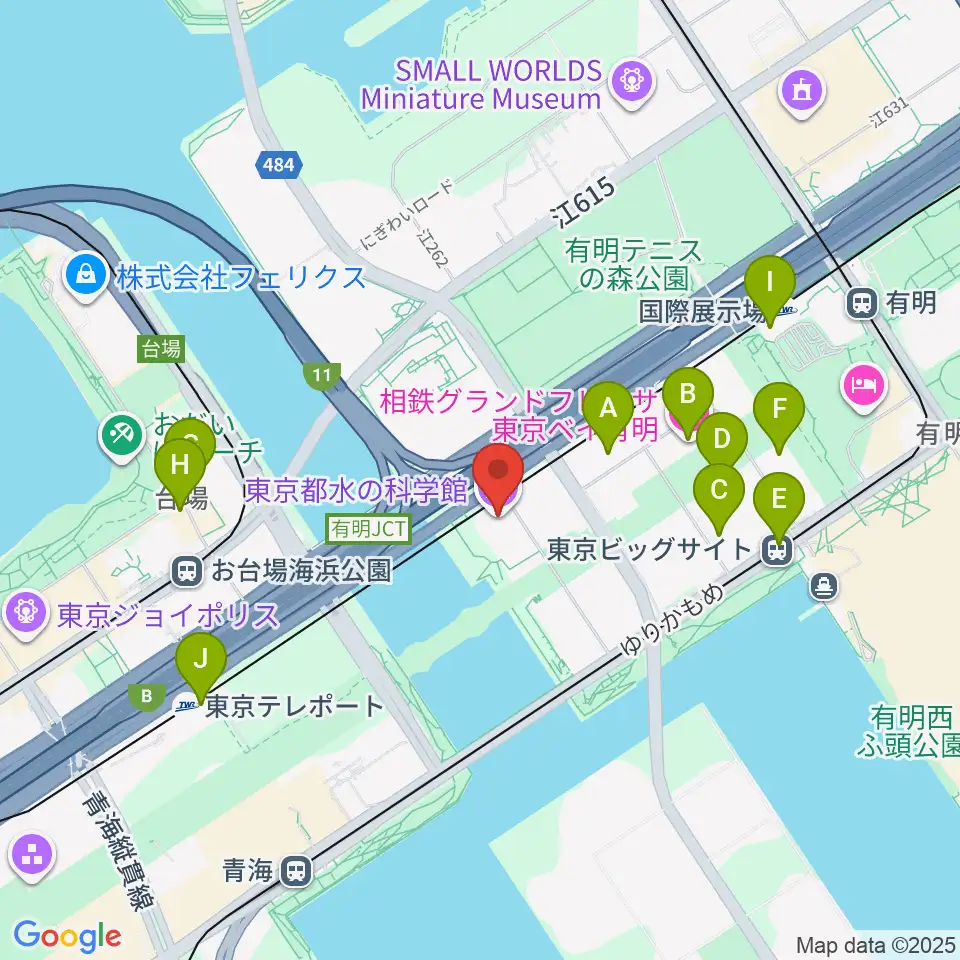 東京都水の科学館周辺のコンビニエンスストア一覧地図