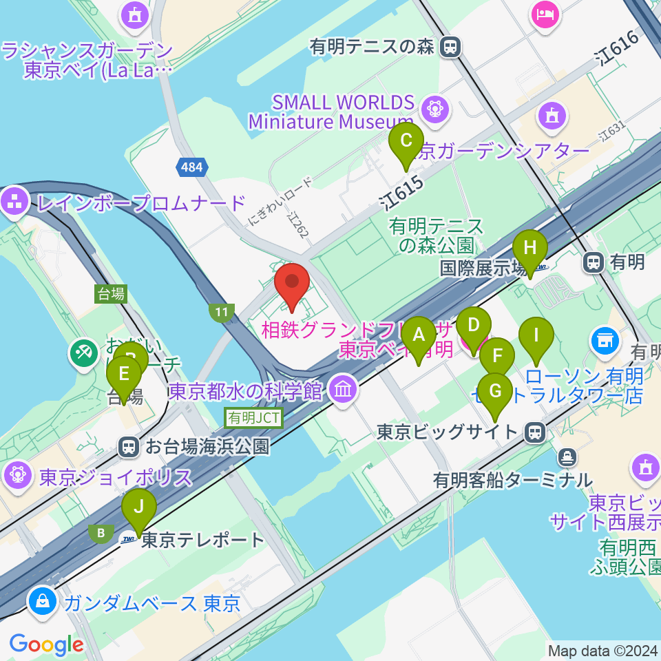 有明スポーツセンター周辺のコンビニエンスストア一覧地図