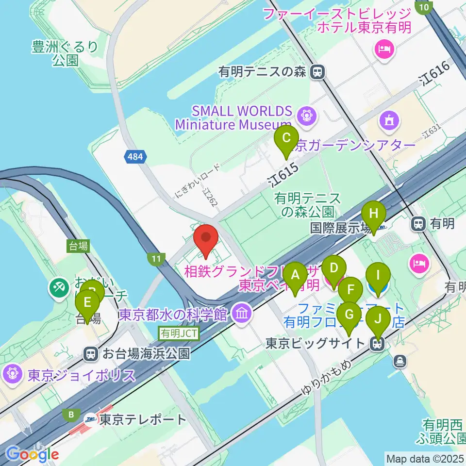 有明スポーツセンター周辺のコンビニエンスストア一覧地図