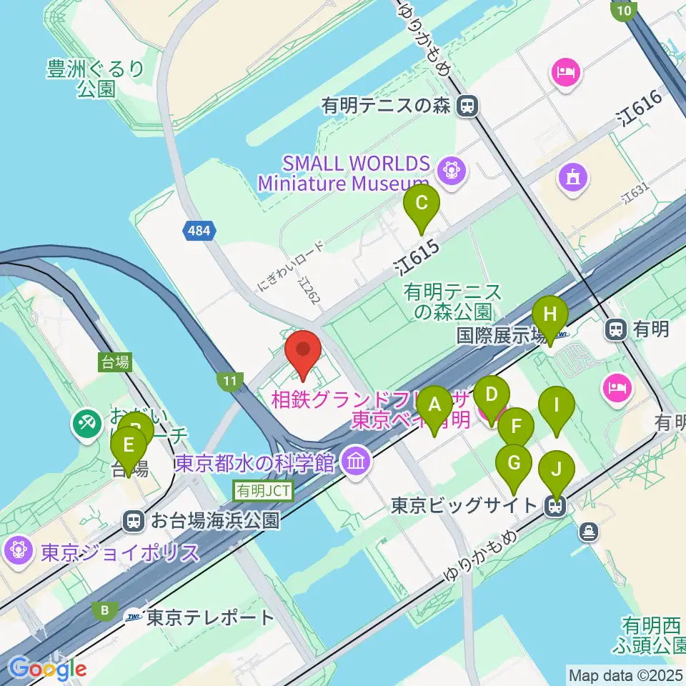 有明スポーツセンター周辺のコンビニエンスストア一覧地図