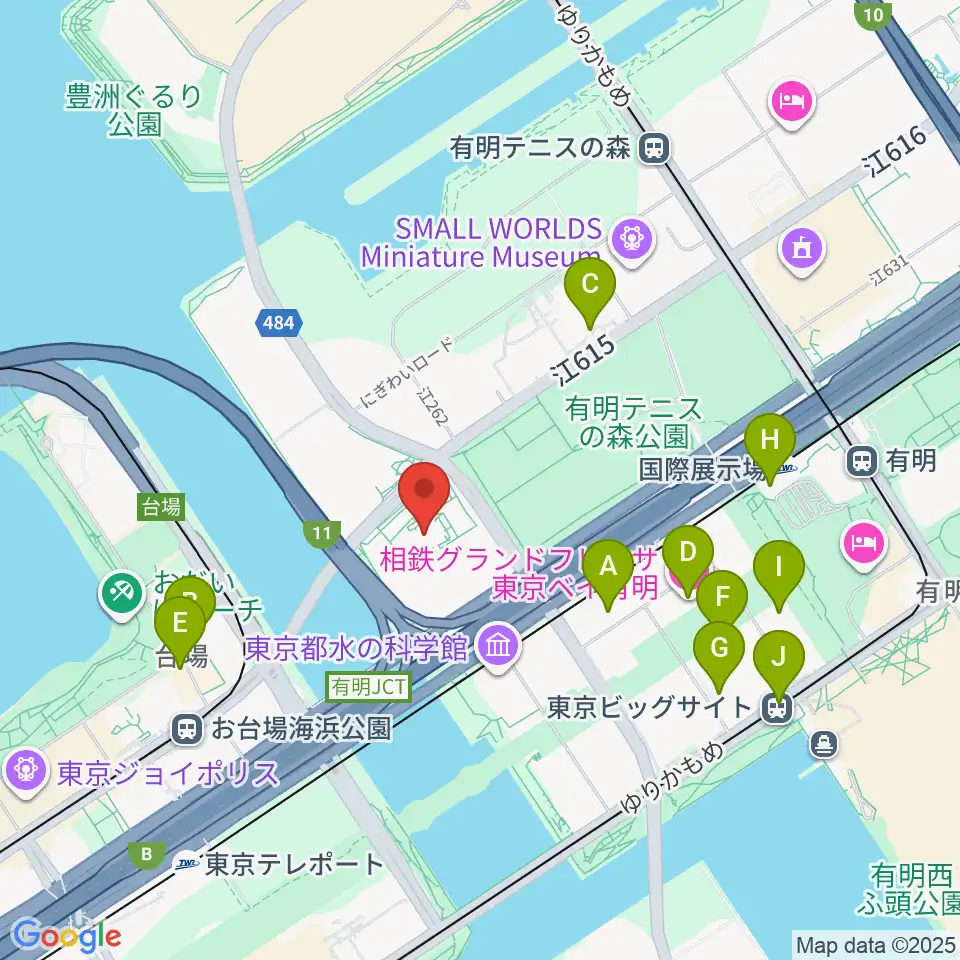 有明スポーツセンター周辺のコンビニエンスストア一覧地図