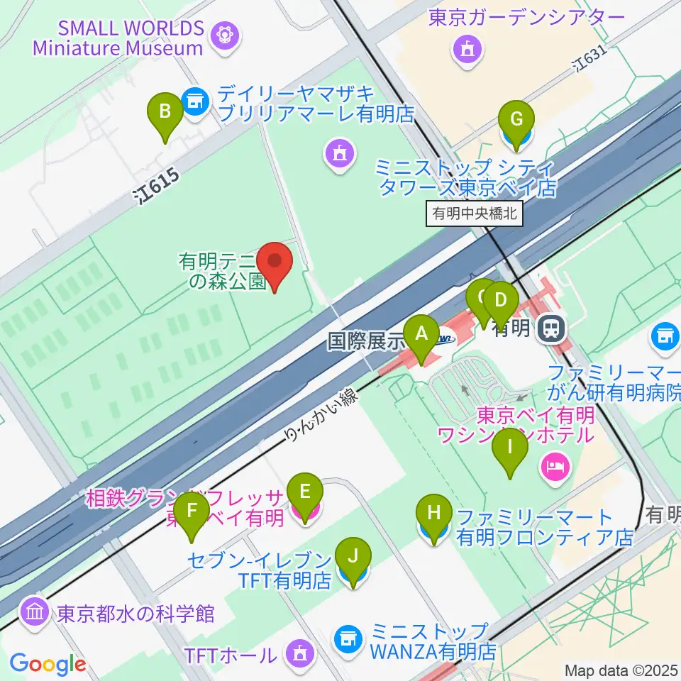 有明テニスの森公園ショーコート周辺のコンビニエンスストア一覧地図