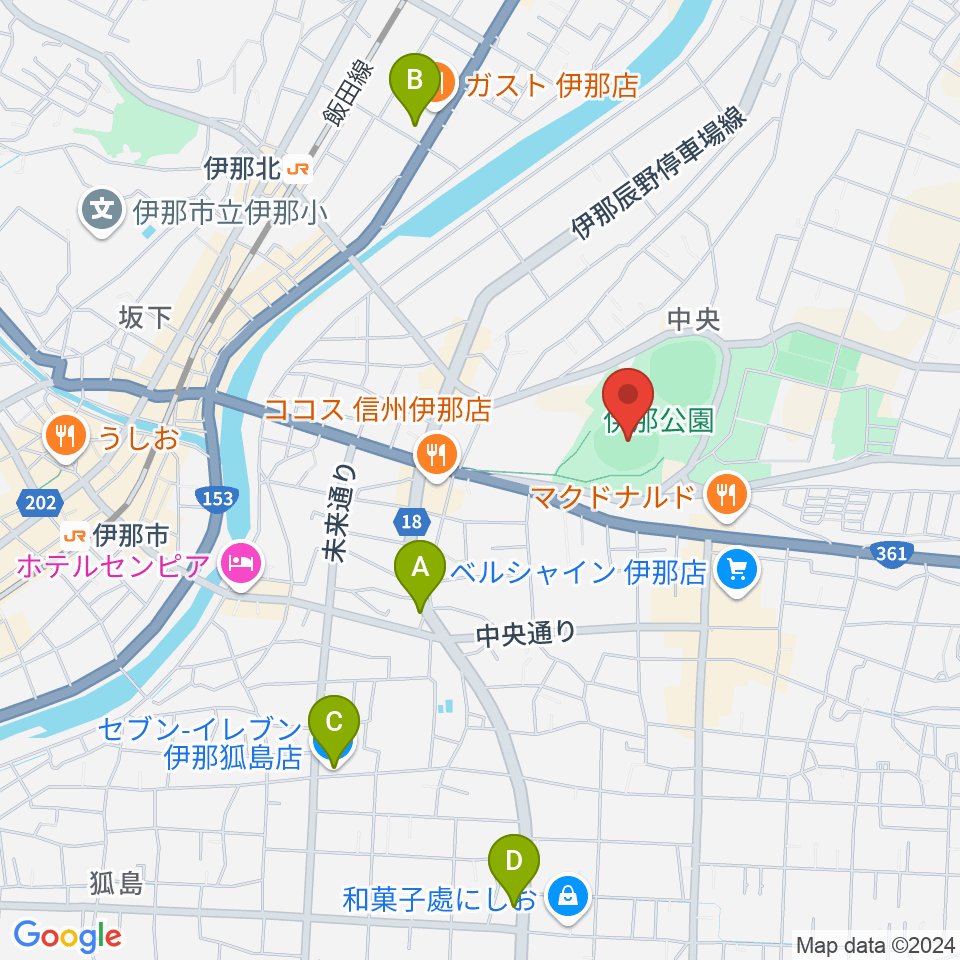 伊那ニッパツ野球場周辺のコンビニエンスストア一覧地図