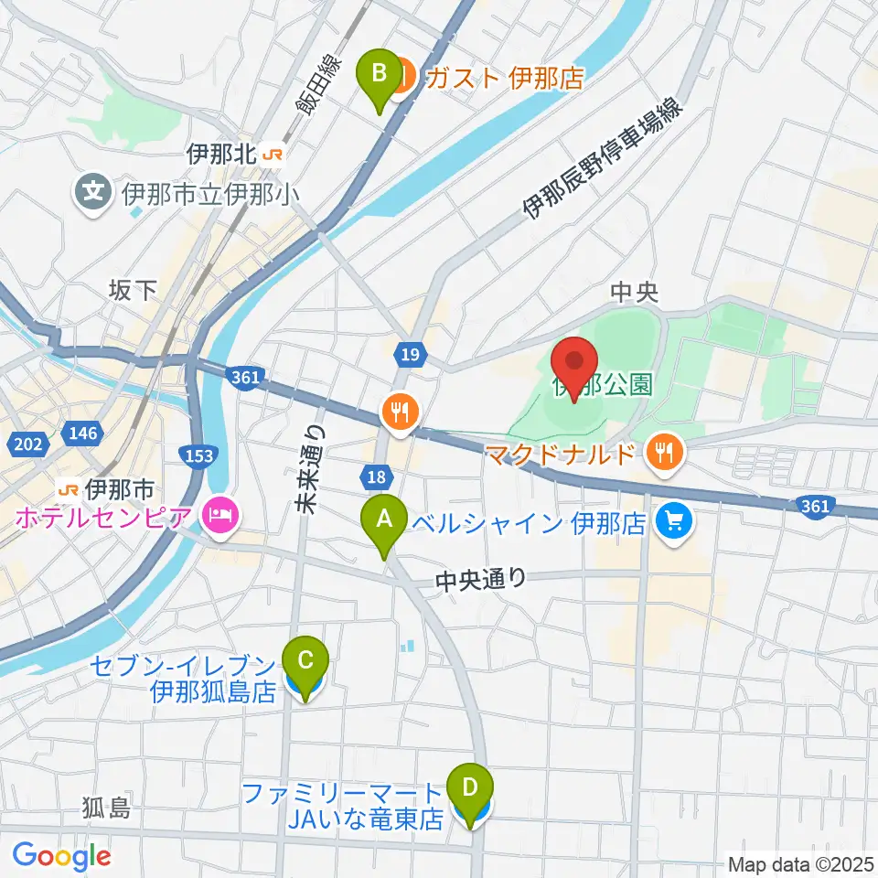 伊那ニッパツ野球場周辺のコンビニエンスストア一覧地図