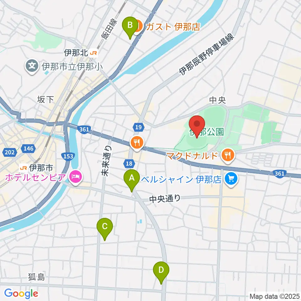 伊那ニッパツ野球場周辺のコンビニエンスストア一覧地図